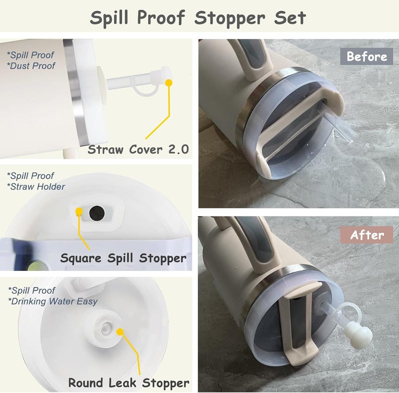 vikgle Stanley Cup Accessories Set,Including 2 Pcs 0.4in Straw Cover, 1 Silicone Spill-Proof Stopper Set of 3, 1 Cute Flower Handle Charm, 1 Silicone Boot Fits Stanley 40&30 Oz Tumbler (Cream) - Image 3